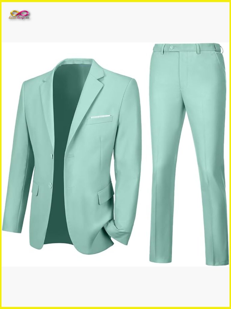 Slim Fit Suit Set Two Button Blazer Pants Formal Wedding Prom Work Tuxedo